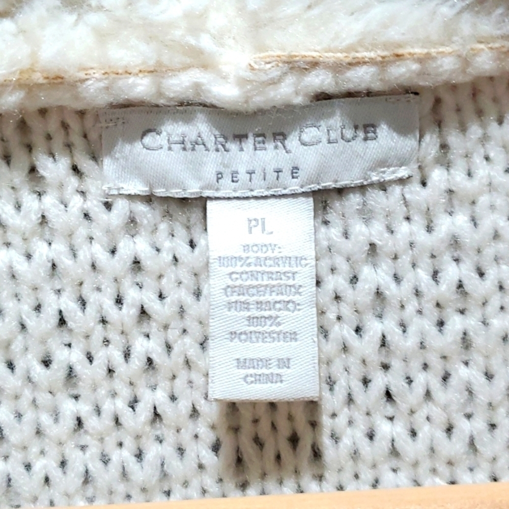 FAUX FUR KNIT SWEATER CREAM, SIZE PETITE LARGE - Picture 4 of 9